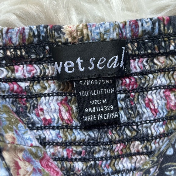 Y2K Wet Seal Floral Print Whimsygoth Ruffle Bustier Padded Crop Top Size M - Picture 3 of 7
